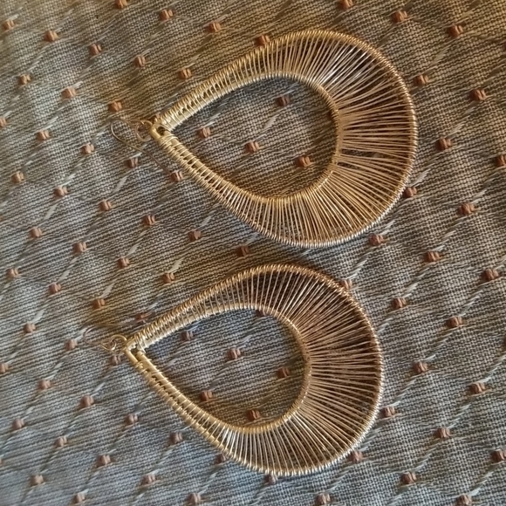 Vintage Large Oblong Silver Wire Hoop Earrings